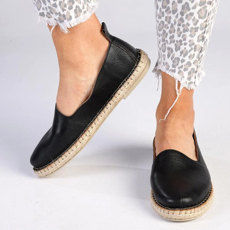 Tsonga Indzima Leather Espadrille Slip-On - Black Vintage