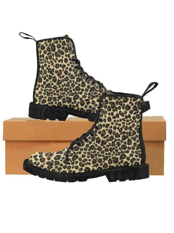 LEOPARD BLACK Women's Lace Up Canvas Boots