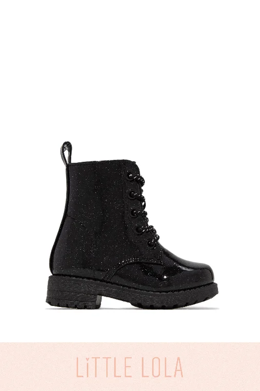 Mini Attitude Kids Glitter Lace Up Combat Boots - Black