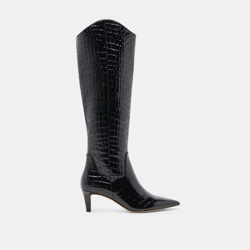 SHILAH WIDE CALF BOOTS NOIR EMBOSSED LEATHER