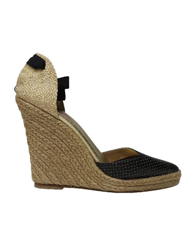 Christian Louboutin Vivi 120 Espadrilles Wedges in Black Calf Leather