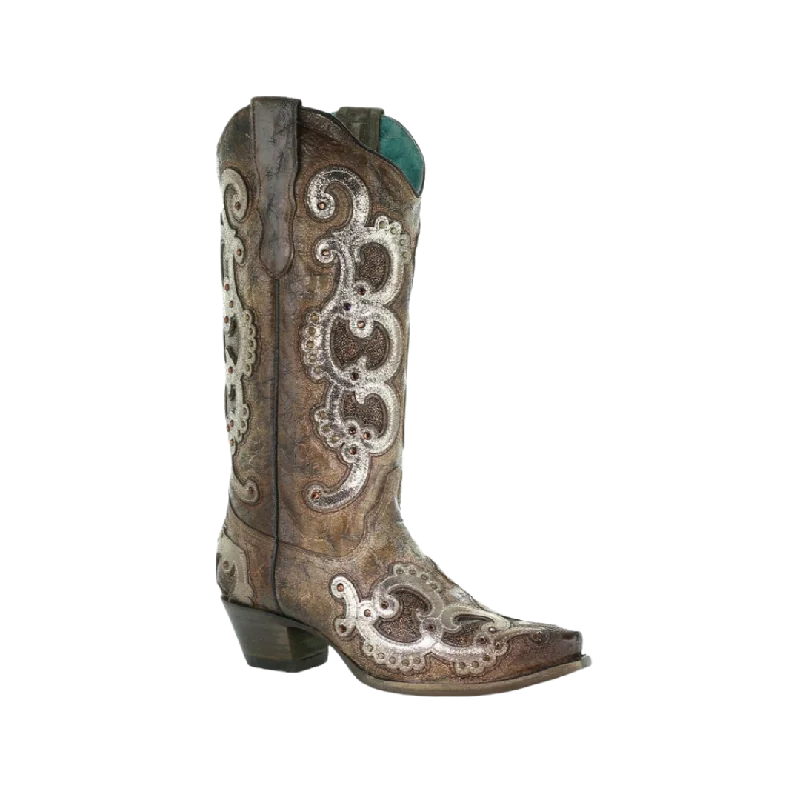 Corral Women's Overlay Embroidery & Studs Brown & Grey Boots