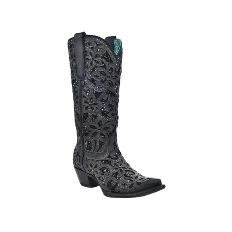 Corral Women's Inlay Embroidery & Studs Black Boots