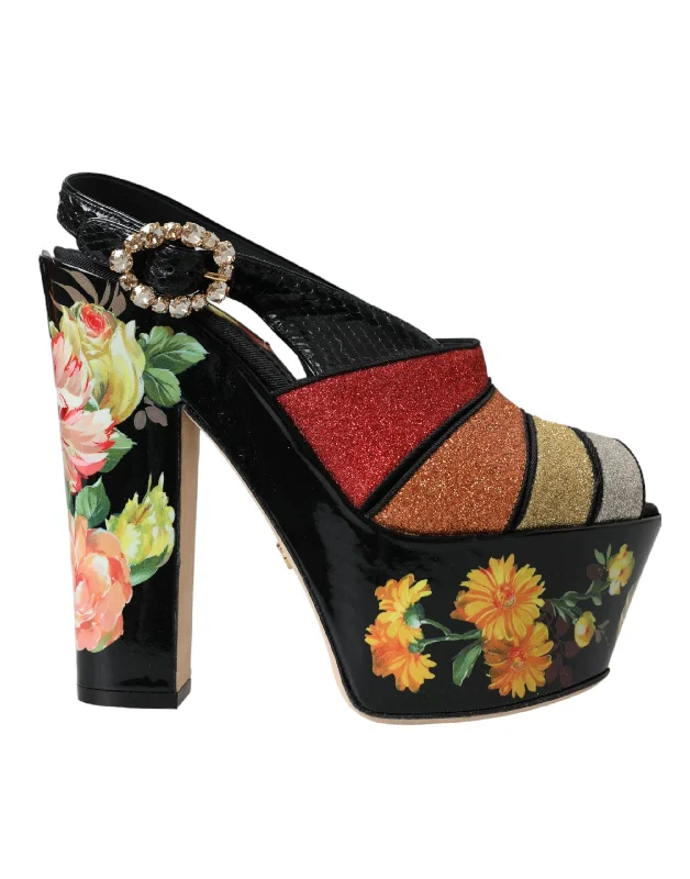 Dolce & Gabbana multi Floral Crystal Platform Sandals Women's Shoes