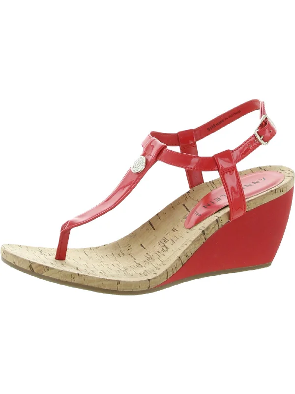 Italia Womens Leather Patent Wedge Sandals