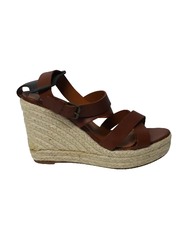 Lanvin Espadrille Wedge Sandals in Brown Leather