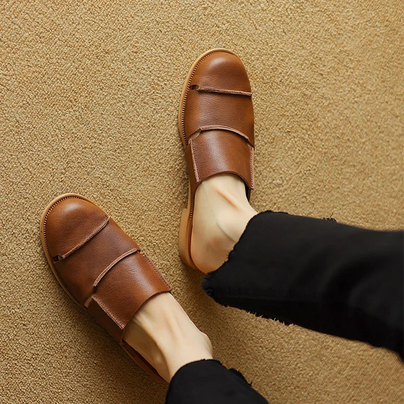 Leather Mules Cut Out Summer Slippers Handmade in Black/Beige/Brown