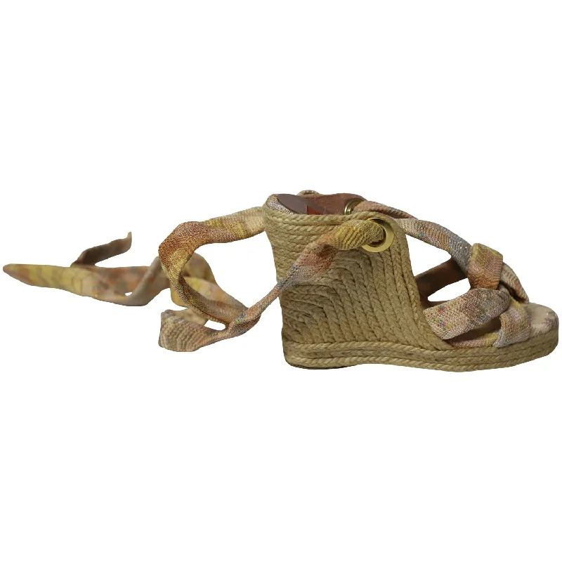 Missoni Knot Lace Espadrille Wedges in Beige Canvas