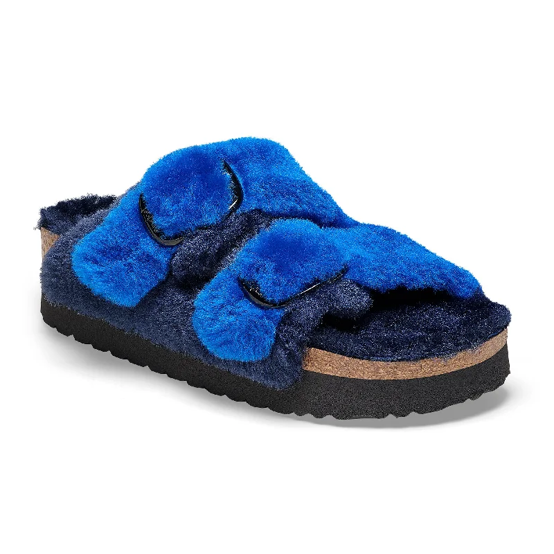 Papillio Arizona Platform Big Buckle Shearling blue/midnight by Birkenstock