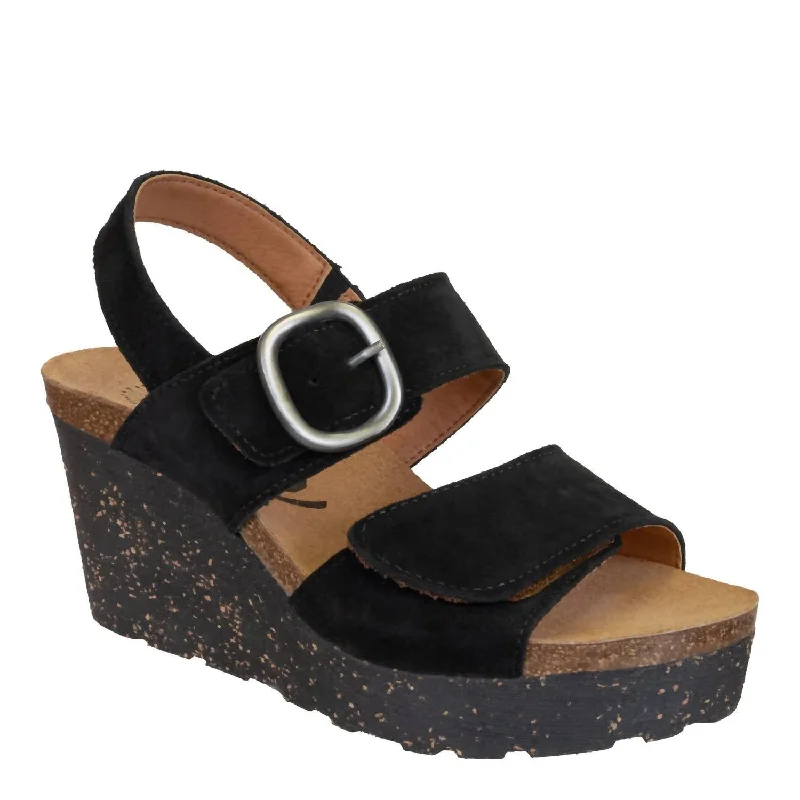 Peasant Wedge Sandal In Black