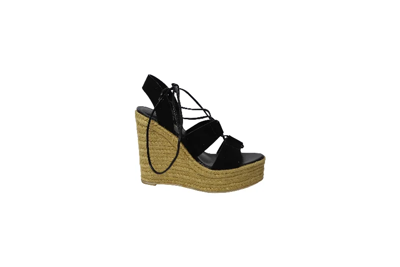 Saint Laurent Espadrille Platform Wedges in Black Suede