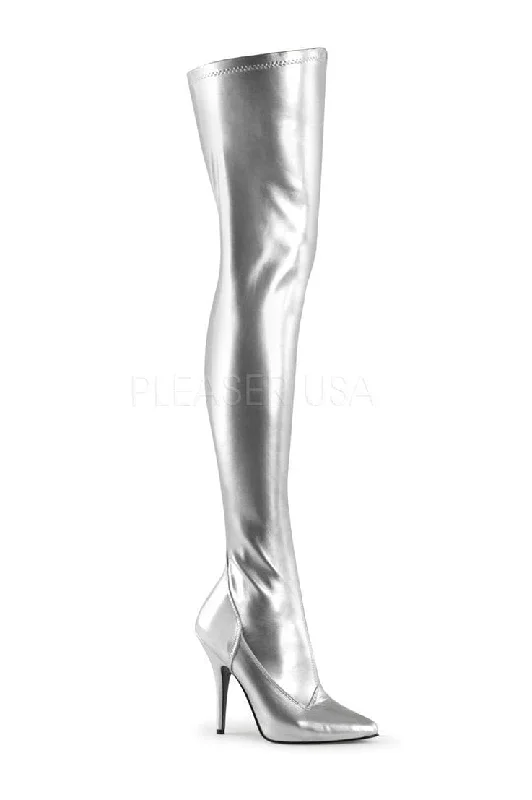 SEDUCE-3000 Thigh Boot | Silver Faux Leather